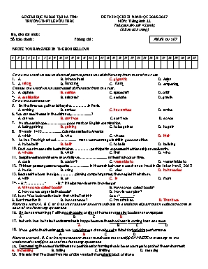 2 Đề thi học kỳ I môn tiếng Anh Lớp 11 - Năm học 2016-2017 - Trường THPT Lê Hữu Trác